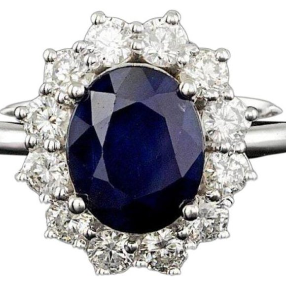 4.90Ct Natural Sapphire & Diamond 14KW Gold Ring